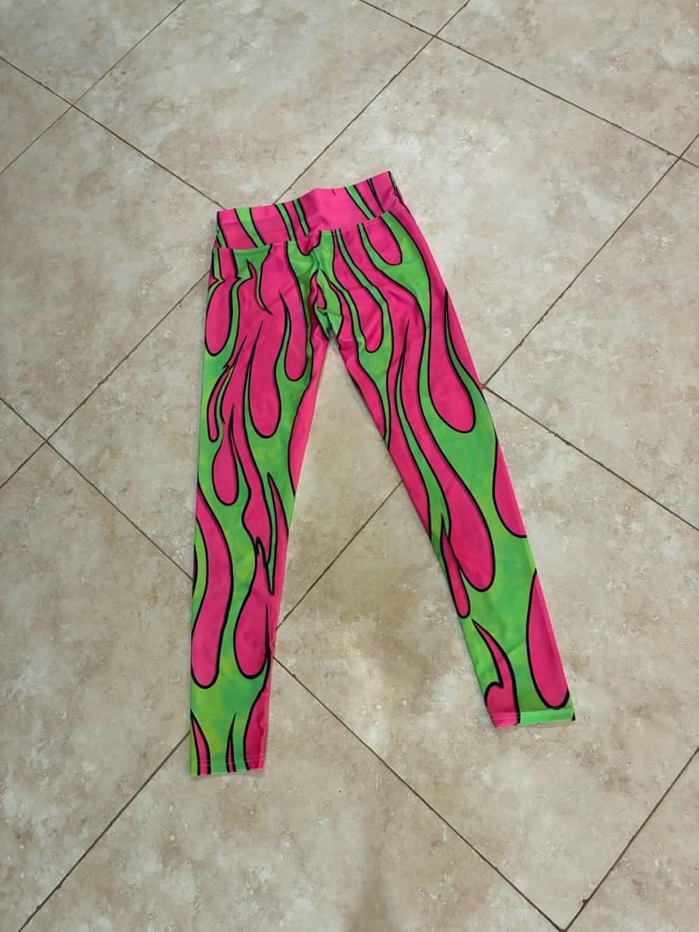 Kids Bright Pink & Green Flame Print Leggings